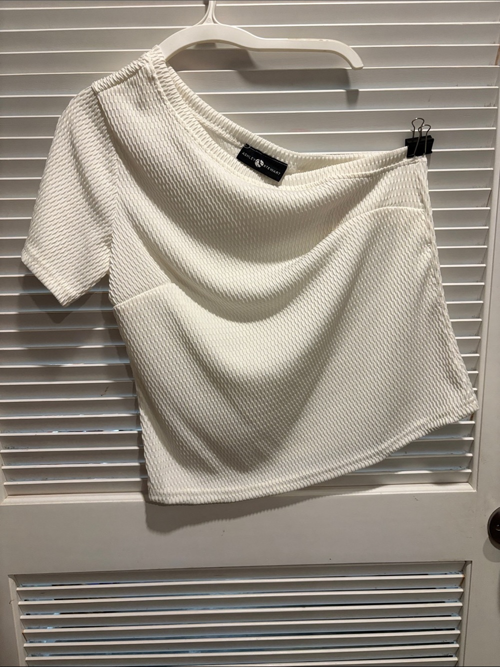 Ashley Stewart White Textured Asymmetric Women's Shirt